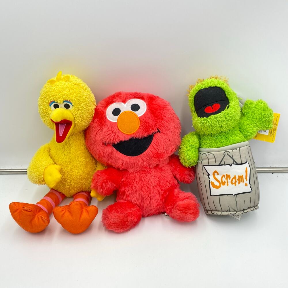 Lot of 3 Sesame Street Plushies Elmo Big Bird and Oscar the Grouch